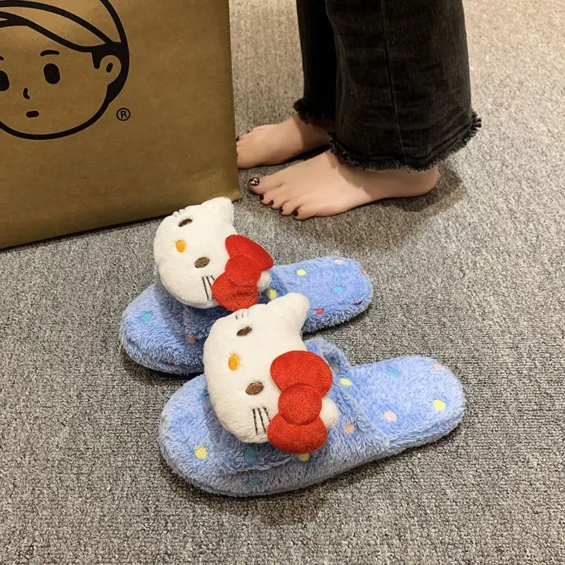 Милые и милые хлопковые тапочки Hello Kitty Kawaii на мягкой подошве Sanrio осенние зимние