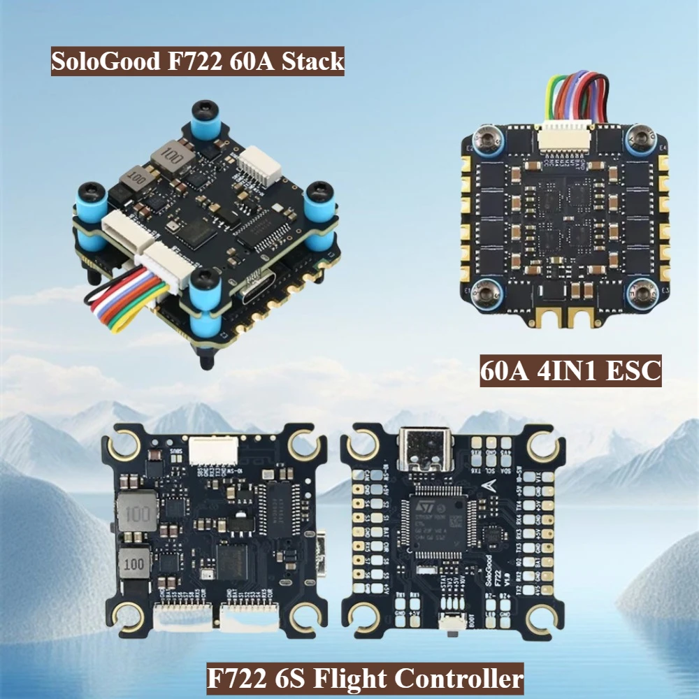 Фото SoloGood F722 60A Stack ICM42688P FC + BLHELI_S 60A 4in1 ESC 30,5X30,5 мм 2-6S RC FPV Запчасти для дрона для фристайла №1