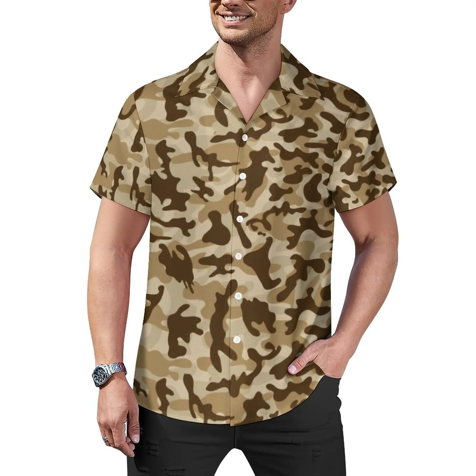 

Модные блузки Desert Tan, мужские камуфляжные повседневные рубашки с принтом, гавайская пляжная рубашка оверсайз Y2K с коротким рукавом в подарок