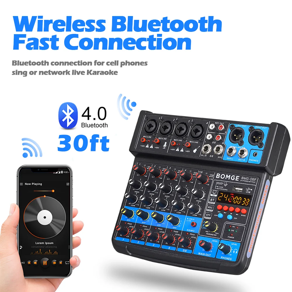 BOMGE новейший 6-канальный 24 DSP USB аудио микшер интерфейс портативная микшерная