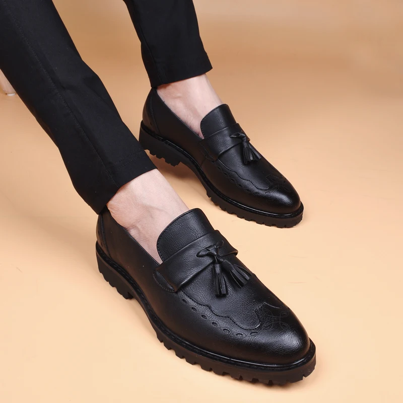 

men fashion party prom dress original leather tassels shoes slip-on lazy shoe brand designer breathable loafers young footwear