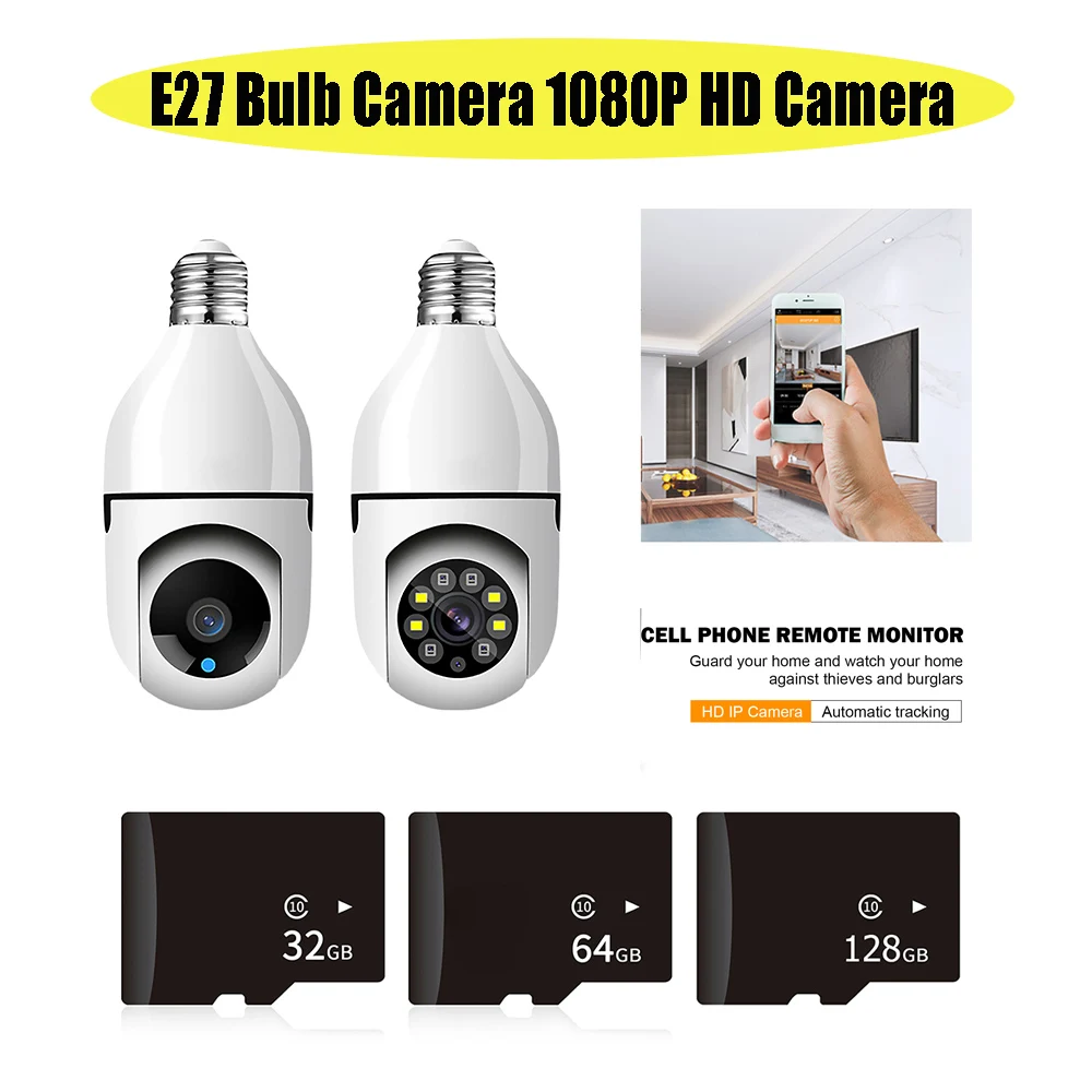 

Беспроводная камера видеонаблюдения с цоколем Е27, 1080P, HD, 2-стороннее Аудио, инфракрасное ночное видение, панорамный обзор на 360 градусов, 2,4 Г...
