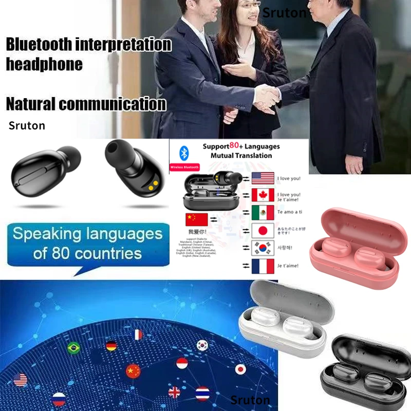 

Переводные наушники 80 языков мгновенный перевод умный голосовой переводчик беспроводной Bluetooth-совместимый переводчик наушники