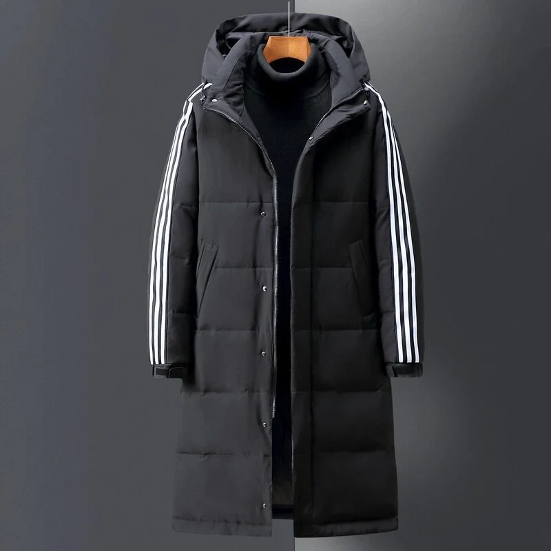 Men's Cotton Padded Clothes Winter New Three Bar Down Coat Long Versatile Loose Warm, Thickened, Fashionable And Comfo