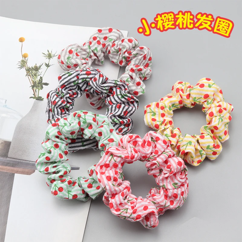 

Handmade Original Cute Cherry Hair Ring Girl Sweet Flower Hair Rope Hair Bundle High Quality Hair Accessories Korea Scrunchies