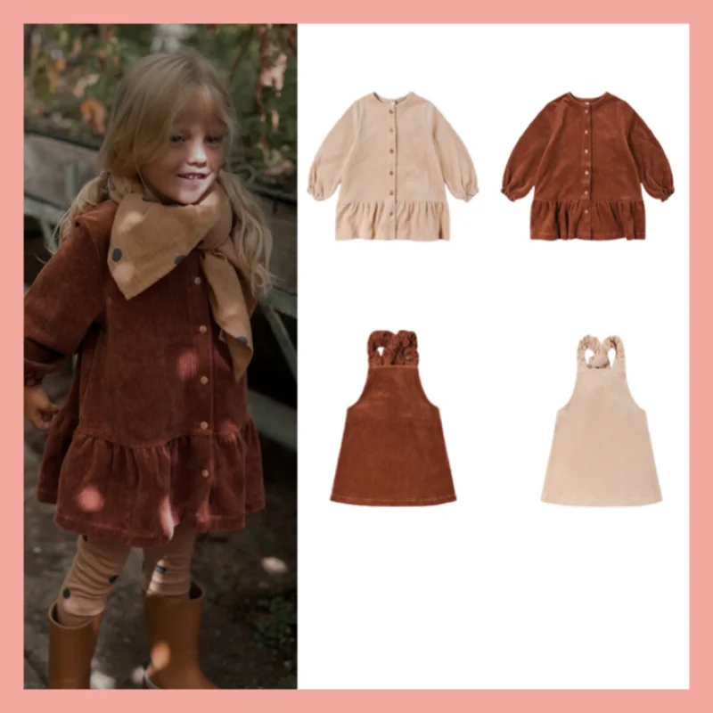 

In Stock Spring 2023 OZ Girl Corduroy Dress Strap Dress Solid Casual Loose Dress