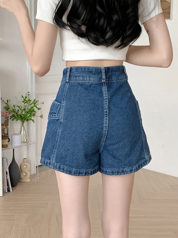 New Spring Summer Women High Waist Asymmetrical Denim Shorts Streetwear Female Pocket A-line Jeans Shorts Bottoms