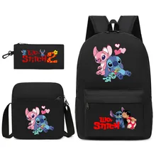 Disney Stitch Backpack 3pcs/set Cartoon School Bags For Teenagers Travel Outdoors Waterproof Schoolbag Children Boy Girl 