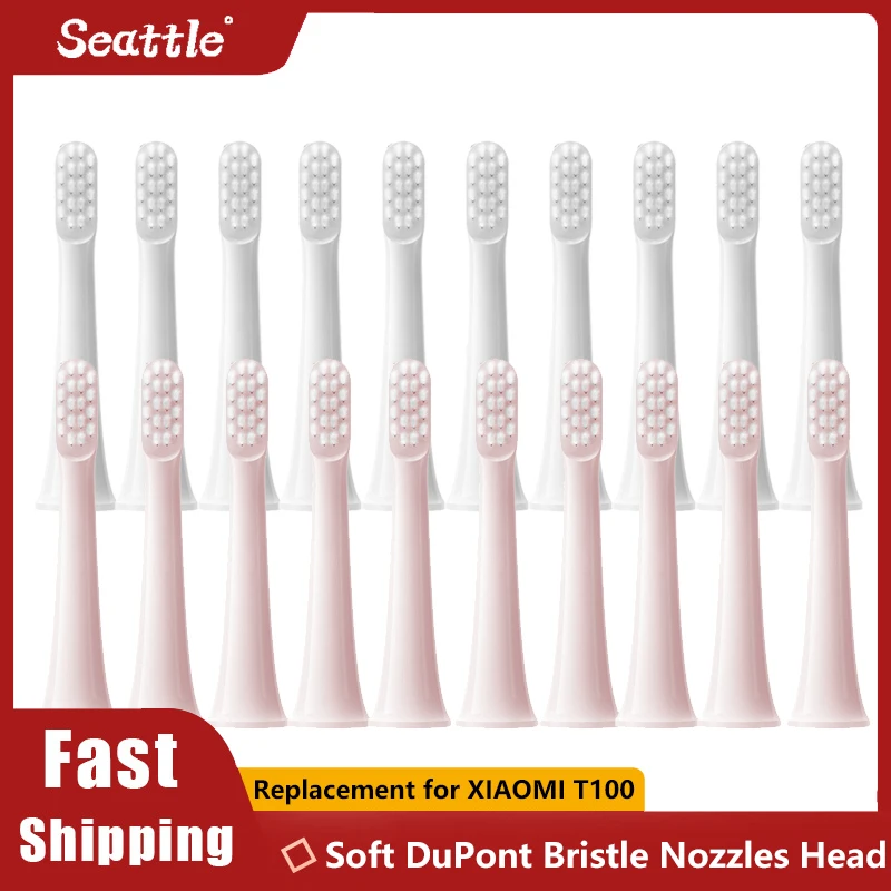 10pcs Replacment Heads For XIAOMI T100 Sonic Electric Toothbrush Soft Vacuum DuPont Whitening Clean Bristle Brush Nozzles Head