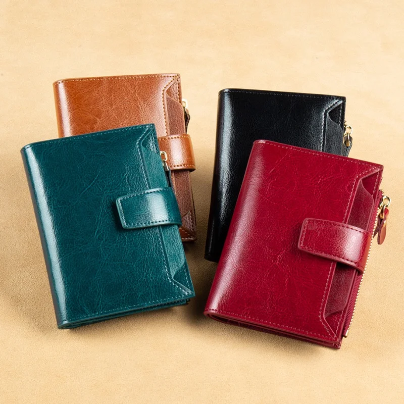 

RFID Blocking New Style Retro Leather Ladies Wallet Multi-function RFID Anti-theft Brush Large Capacity Zipper Wallet for Women