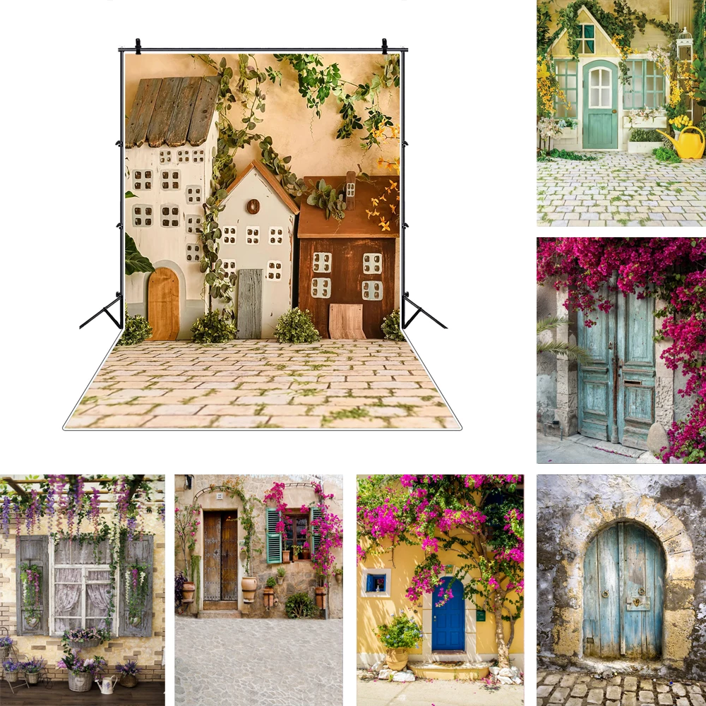 

Laeacco Old Rural House Village Porch Yard Vine Door Spring Baby Photo Background Photography Backdrop Photocall Photo Studio