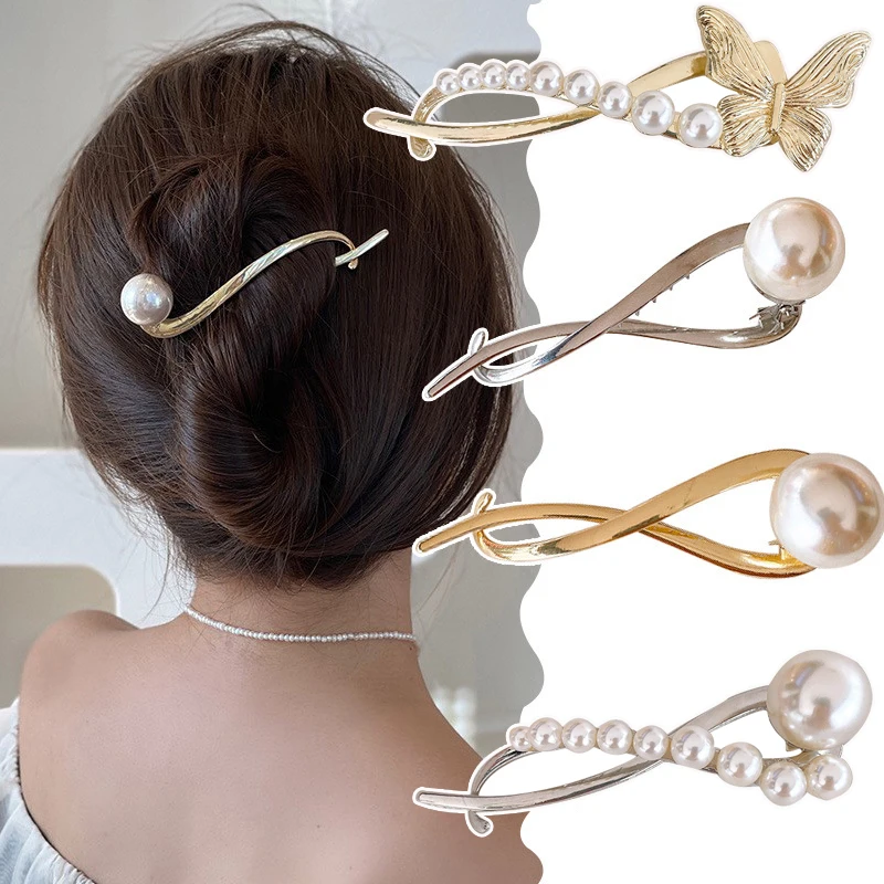 

Metal Butterfly Pearl Hair Clips Korean Sweet Ponytail Clip Women Barrettes Hairgrips Headwear Butterfly Hair Claw Clip 2022 New