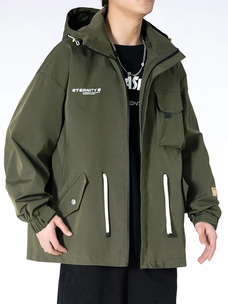 

2023 New Spring Men's Jacket Plus Size Multi-Pockets Workwear Hooded Windbreaker Man Loose Casual Zipper Coats 6XL 7XL 8XL 9XL