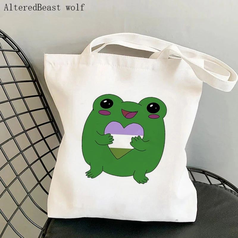

Women Shopper bag Genderqueer love frog Frog Bag Harajuku Shopping Kawaii Canvas Shopper Bag girl handbag Tote Shoulder Lady Bag
