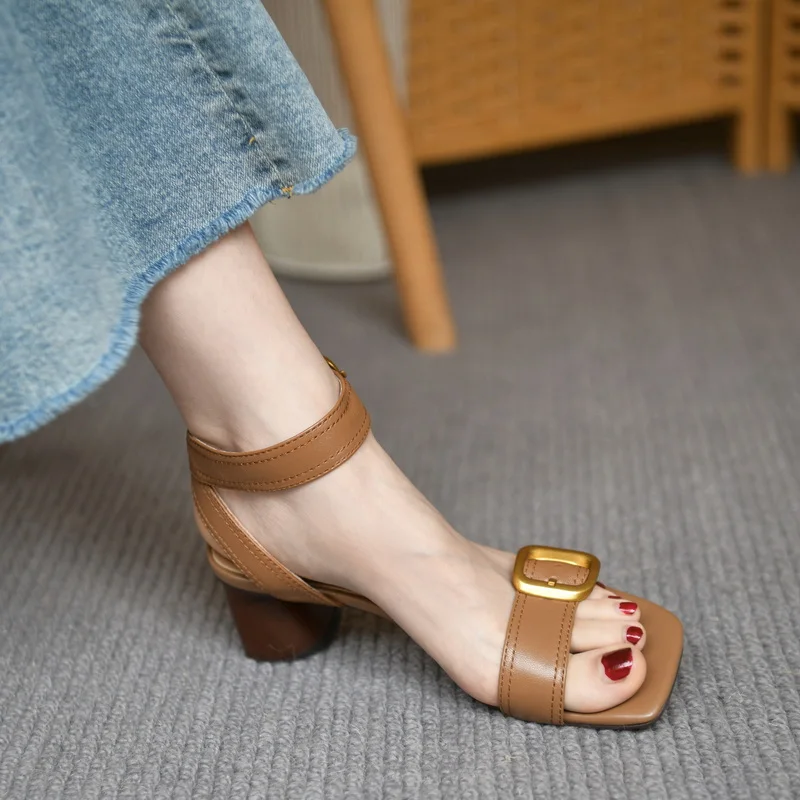 

One Strap Female Retro Buckle Shoes Buckle Strap Roman Style Sheepskin Ladies Gladiator Shoes Size 42 Summer Gladiator Sandal
