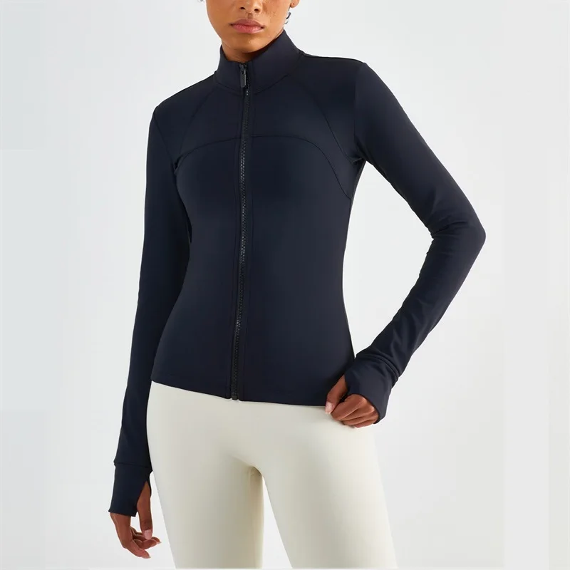 

Solid Color Women's Skinny Sports Jacket Top Plus Fleece Warm Define Jacket Stand Collar Zipper Long Sleeve Casual Coat Yoga Gym