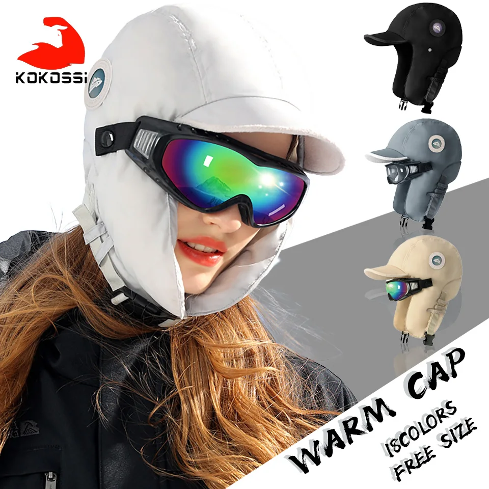 

KoKossi Winter Windproof Thermal Sports Cap With Goggles Men Women Camping Riding Skiing Hiking Outdoor Warm Ear Protection Hat