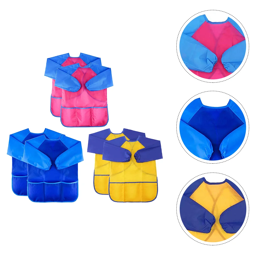 

6pcs Painting Smock Long-sleeved Waterproof Drawing Apron for Children Kids