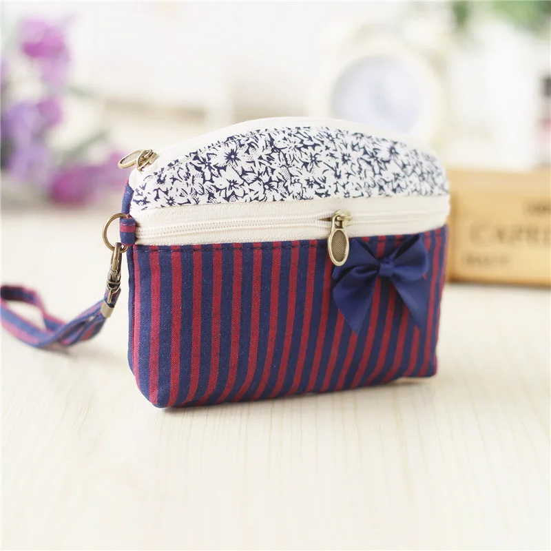 Cotton Fabric Women's Plaid Wallet Small Card Organizer Pouch Ladies Money Clutch Bag Lace Coin Purse 2022 for Children Girls images - 6