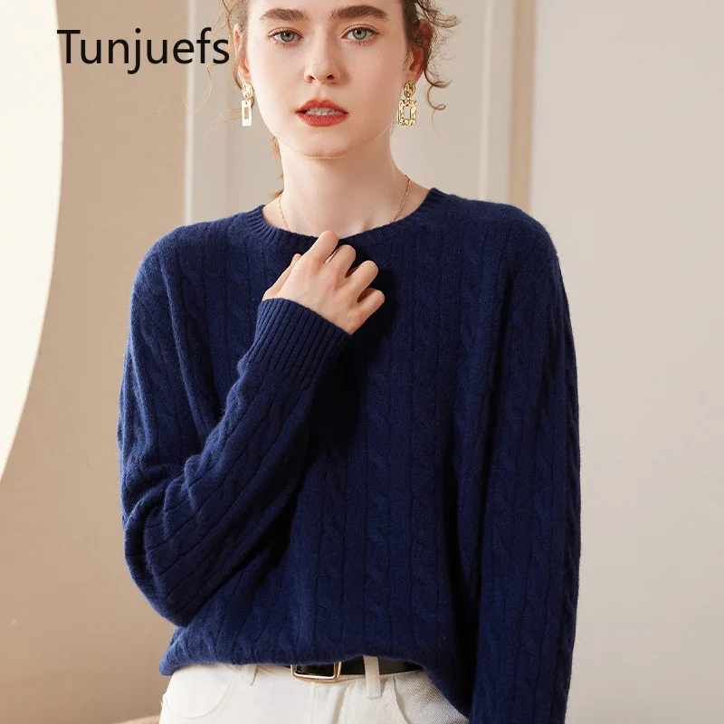 

Fashion Twist Ribbed Wool Sweater Pullover Women Long Sleeve Knit Tops Autmn Winter Korean Elegant Jumper Y2k New in Knitwear