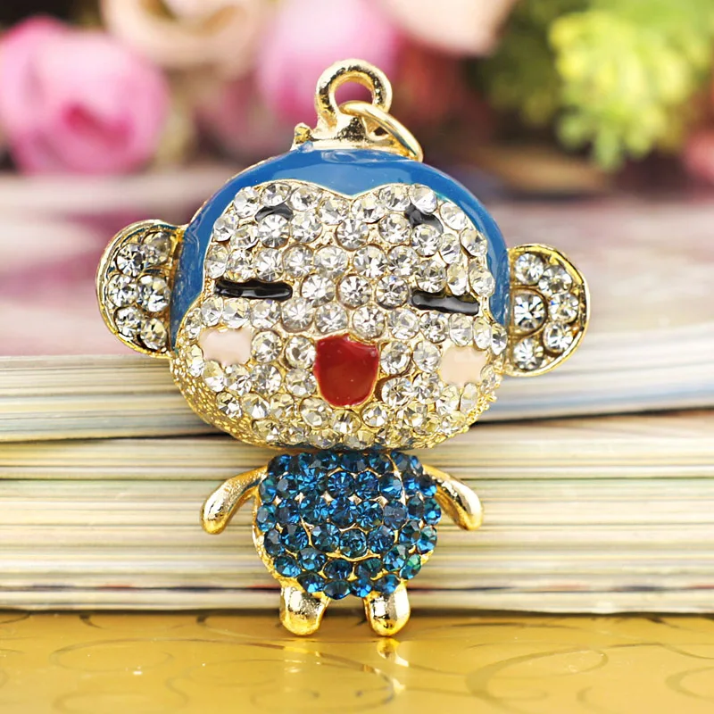 Брелок для ключей Dalaful K122 милый брелок с красной эмалью и кристаллами обезьяны