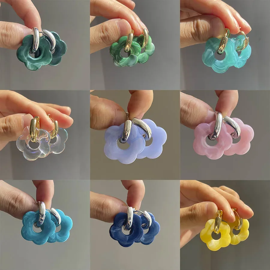 Новые красочные акриловые подвески в виде цветка из смолы серьги-кольца колец