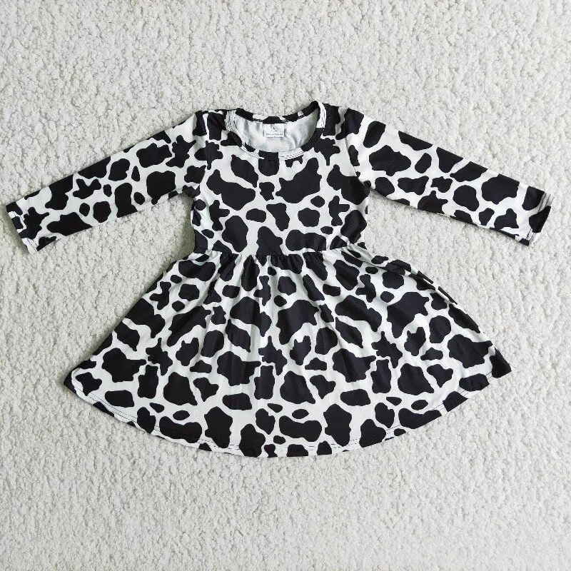 

Лидер продаж 2022, осеннее платье для девочек из бутика, детская одежда из 100% хлопка с длинным рукавом и принтом коровы, комплекты оптом
