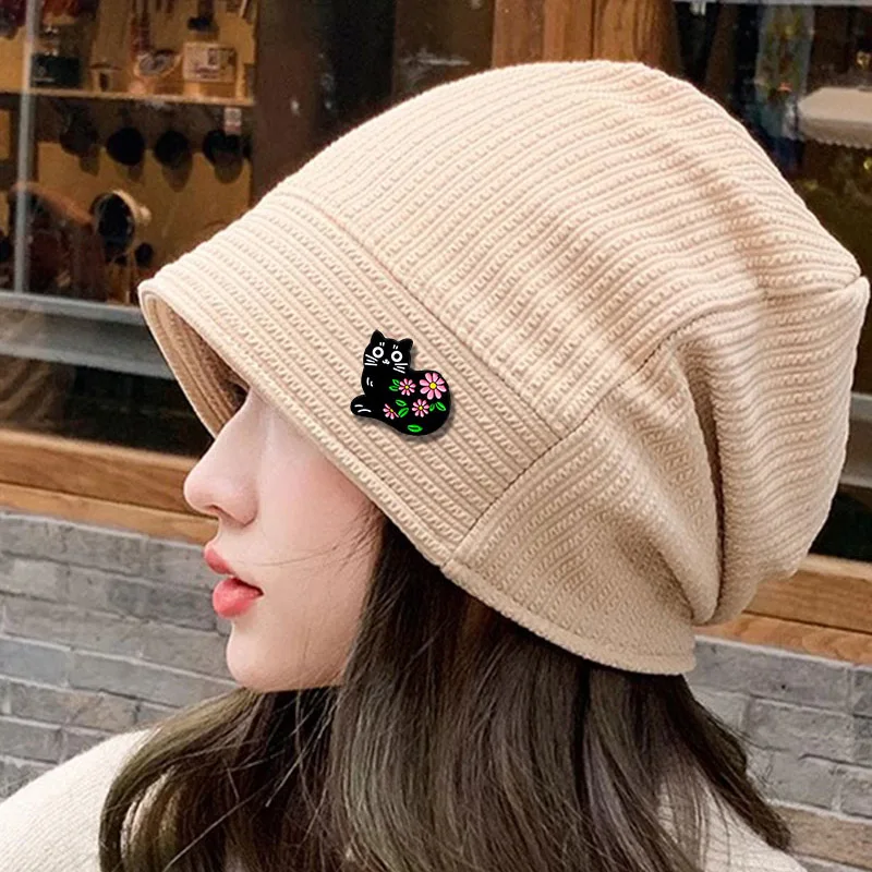 Милые эмалированные булавки в виде мультяшных цветов и кошек черная деталь для