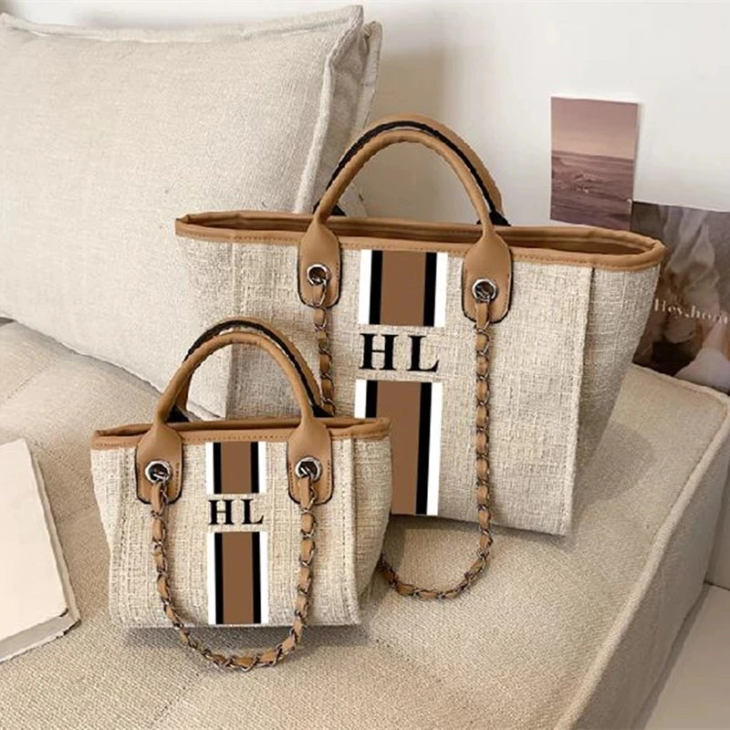 Customize Monogrammed Big and Mini-Size Striped Canvas Jumbo Tote Jet Travel Bags Shopping Shoulder Juter Handbags Shopper Tote