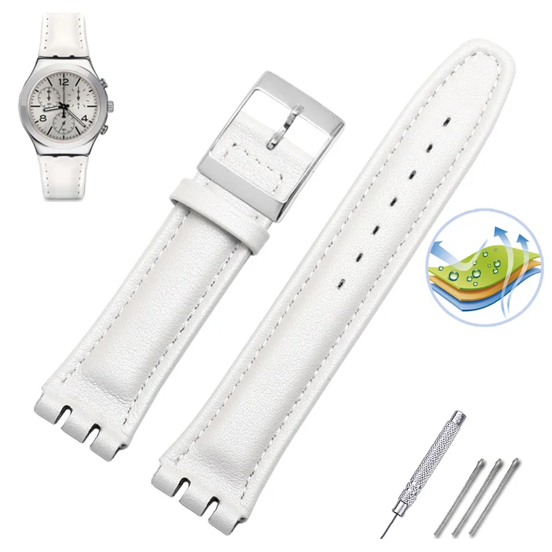 Наручный ремень из натуральной кожи для часов Swatch Strap Plain, ширина 17 мм / 19 мм, красный, ремешки для часов женские и мужские, аксессуары для пояса.