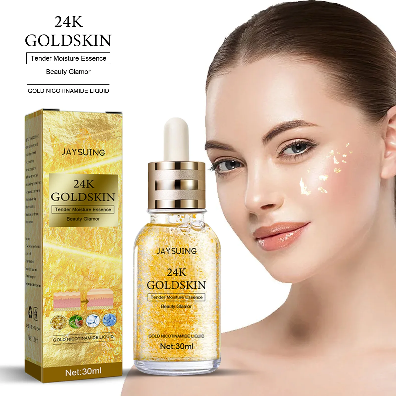 

24K Gold Facial Serum Brightening Moisturizing Skin Care Lifting Firming Repairing Oil Control Shrink Pores Face Essence 30ml
