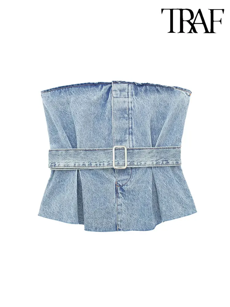 

Летние новые женские модные джинсовые короткие майки без рукавов TRAF 2023, повседневные облегающие сексуальные топы