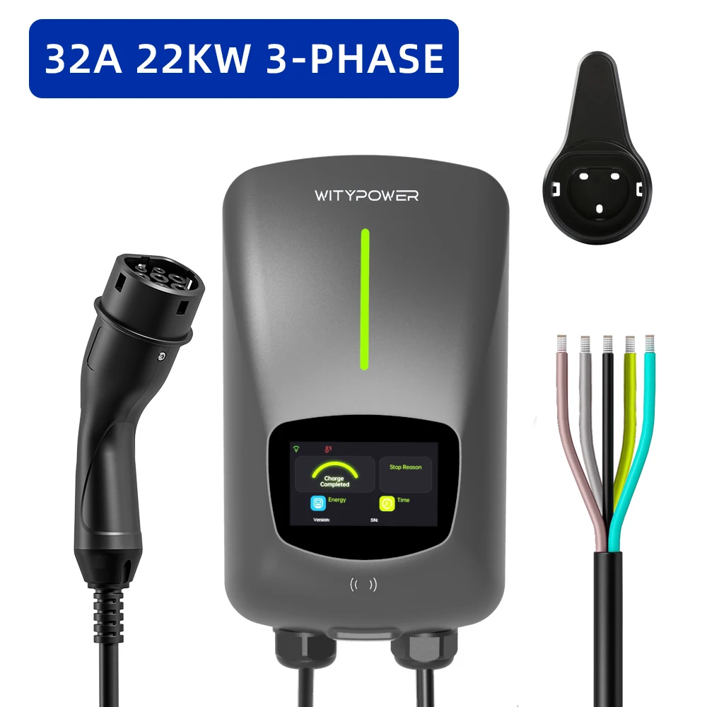 

WityPower Smart Voice Control Зарядная станция для электромобилей 22 кВт 3 фазы 7 кВт 1 фаза 5 м Зарядное устройство для электромобилей Wallbox для автомобилей Type2