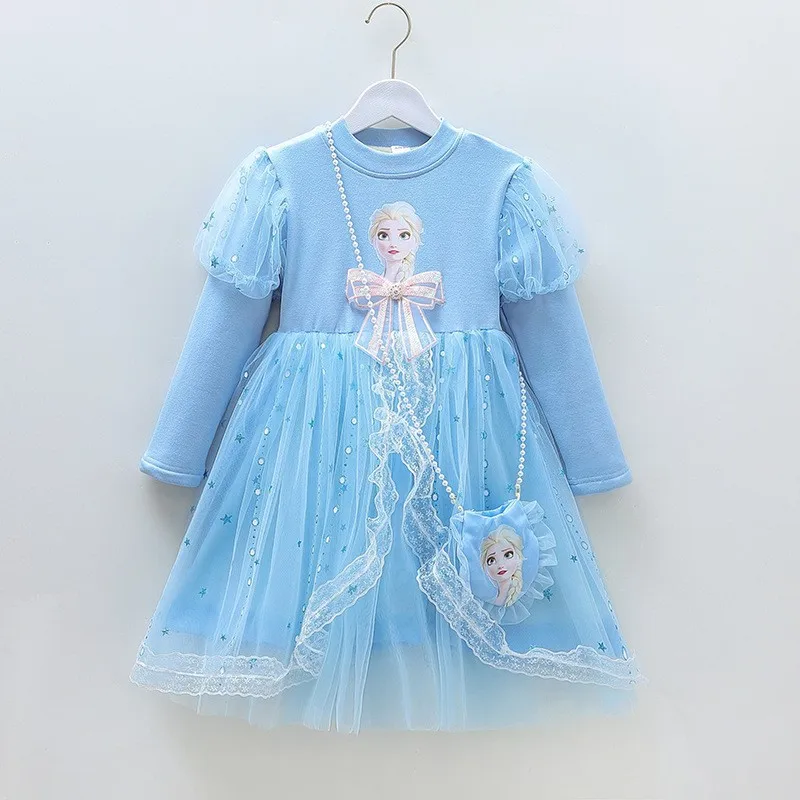 

Осенняя детская одежда, платья для маленьких девочек, платье принцессы «Холодное сердце», Эльза, Анна + сумка, платья, наряды с бантом, одежда