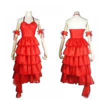 red fringed dress handwear 3pcs set hanging neck low cut dresses girl sexy party longuette male femal size cosplay costumes
