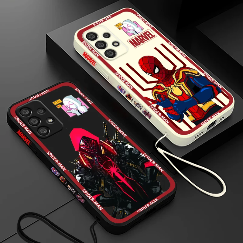 

Marvel Spiderman Peter Parker Samsung Phone Case For A73 A53 A33 A52 A32 A71 A51 A21S A03S A50 A30 5G Liquid Left Rope Cover