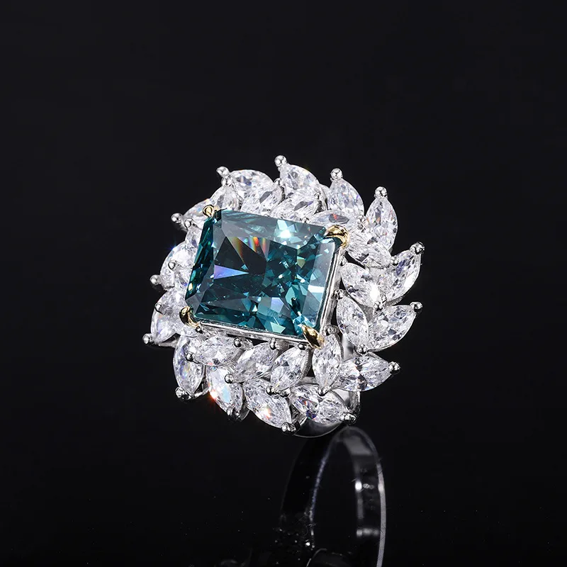 

New fashion S925 silver inlaid 5A zircon ladies temperament colorful treasure closed ring