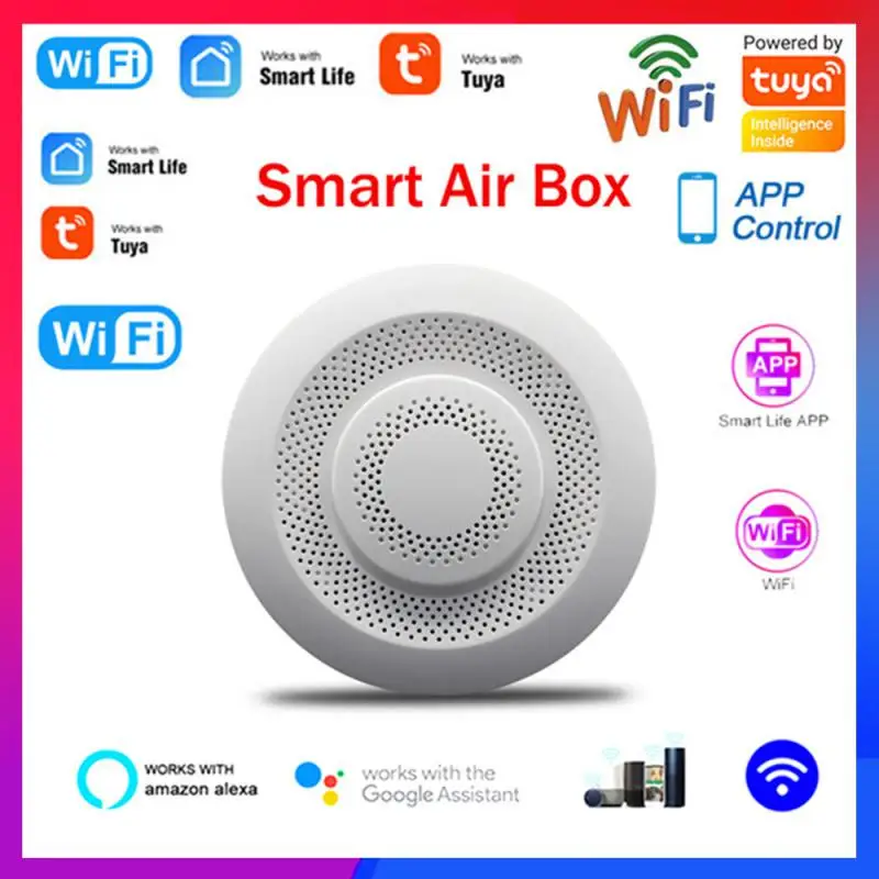 

Tuya WIFI Smart Air Box Carbon Dioxide Detector App Remote Control CO2 Gas Sensor Formaldehyde VOC Temperature Humidity Sensor