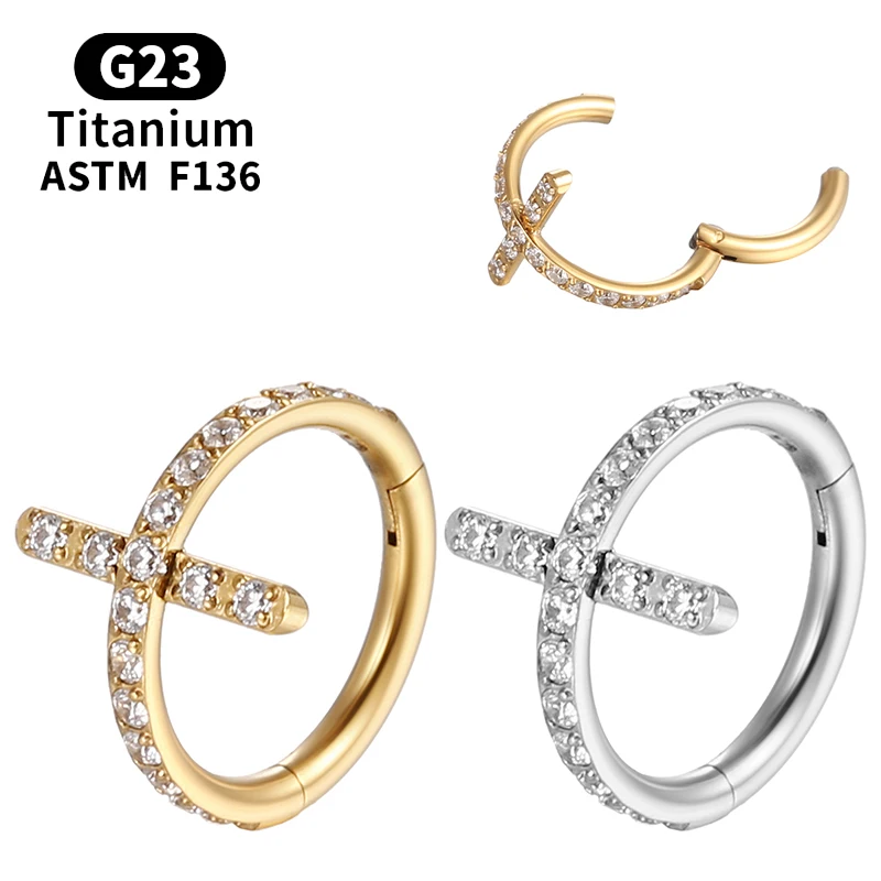 

Titanium Industrial Piercing Tragus G23 Earrings Nose Hoop Ring Cartilage Spiral Zircon Diaphragm Clicker Women Body Jewelry