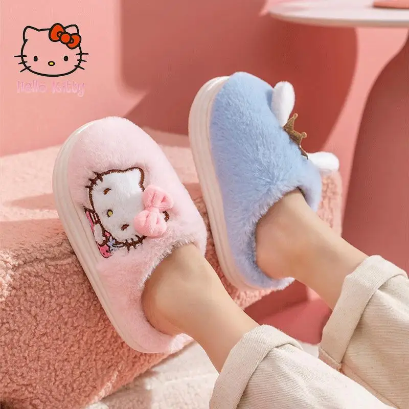 

Anime Sanrio Hellokitty Slippers Cartoon My Melody Kuromi Cinnamoroll Warm Cute Girl Winter Home Cotton Slippers Christmas Gift