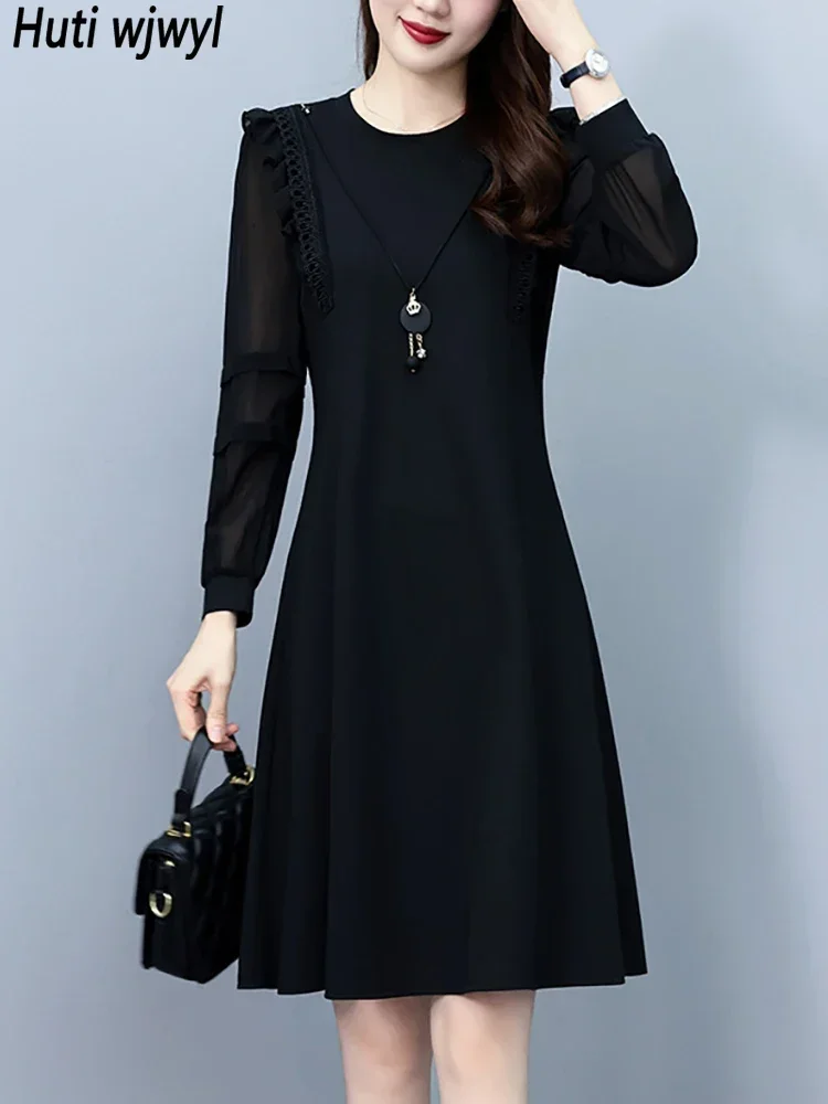 

Spring Autumn Korean Casual Solid Night Robe 2023 Vintage Black Bodycon Party Vestidos Women Elegant Long Sleeve Chic Prom Dress