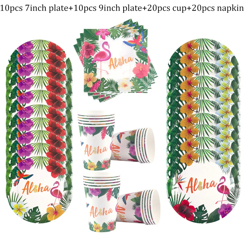 

Flamingo Party Disposable Tableware Set Paper Cups Plate Napkin Aloha Luau Summer Birthday Party Supplies wedding decoration