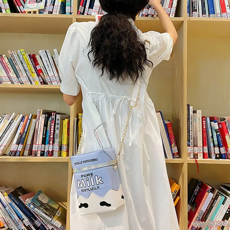 

Embroidered Crossbody Bag Novelty Milk Box Leather Shoulder Bags for Women