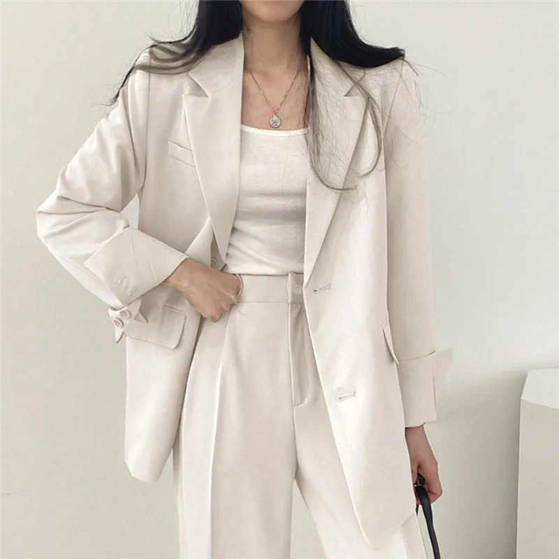 Brand New Spring Autumn Blazer Suit Coat Solid Chic Fashion 2 Piece Set 2023 Casual Streetwear Straight