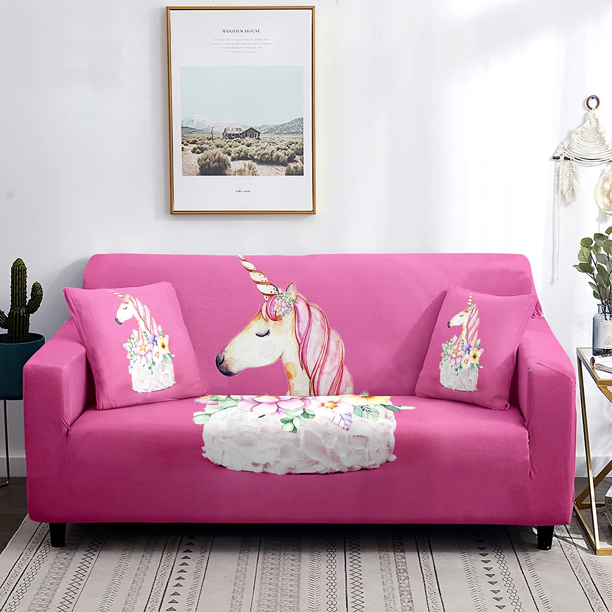 

Unicorn Sofa Cover Stretch Sofa Cover Animal Cute Cartoon Wildflowers Protector from Dust Stain Home Decor Floral Slipcovers