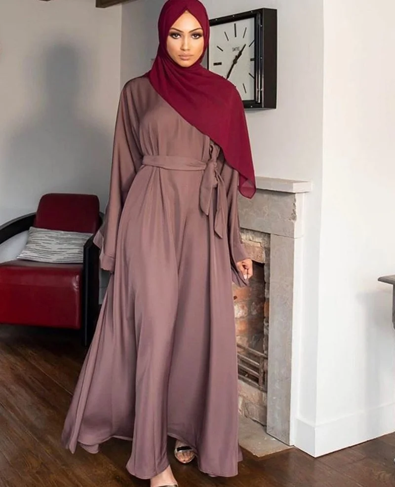 Plus Size Bandage Muslim Dress Abayas for Women High Waist Robe Caftan Marocain Abaya Dubai Islam Robe Eid Mubarak Ramadan Wear