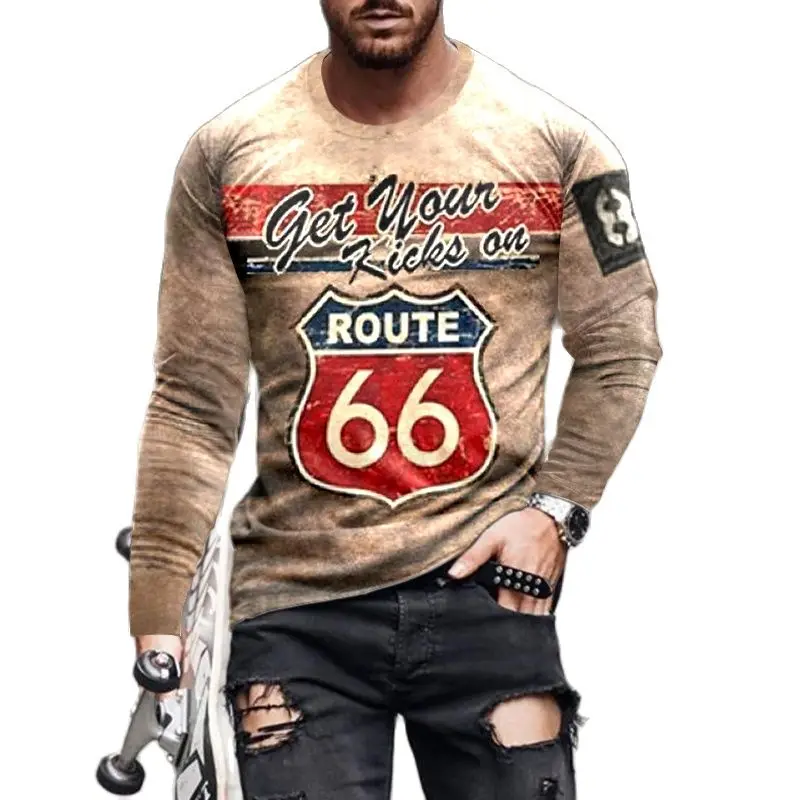 Футболка мужская оверсайз с длинным рукавом свободная рубашка принтом в виде 66