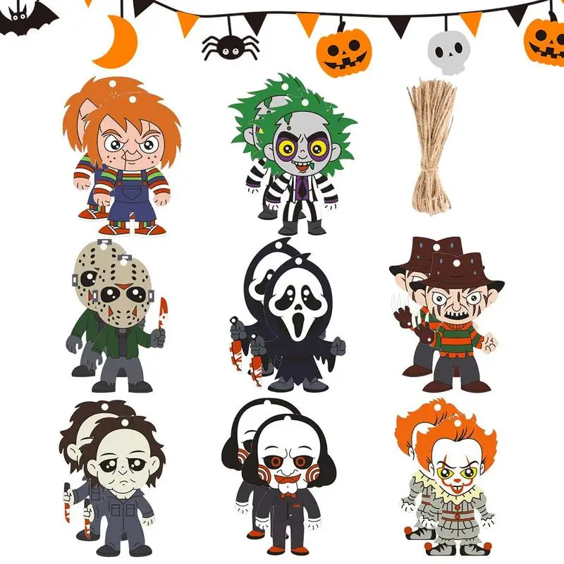 

Halloween Pendant Car Ornament Wooden Car Rear View Mirror Pendant Decoration Horror Halloween Decoration Spooky Interior Auto