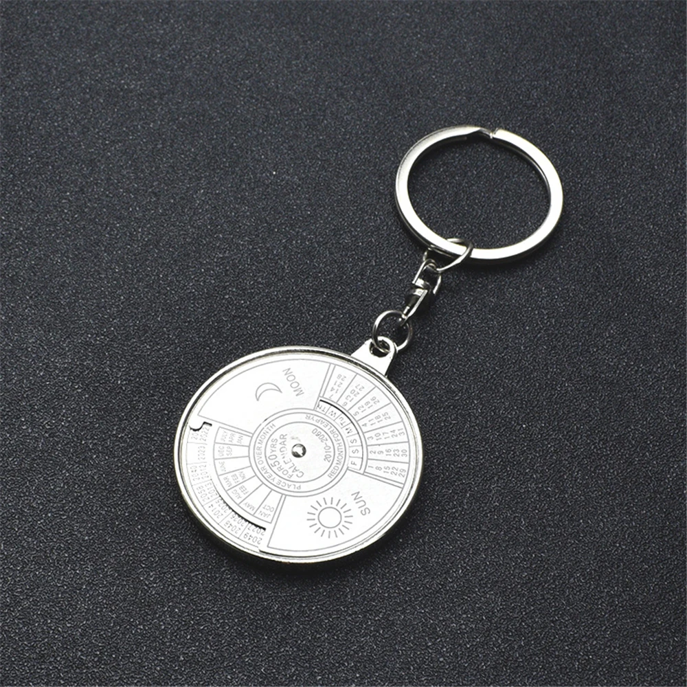 

Hot Sell Mini 50 Years Perpetual Calendar Unisex Key Chain Unique Metal Car Key Holder Ring