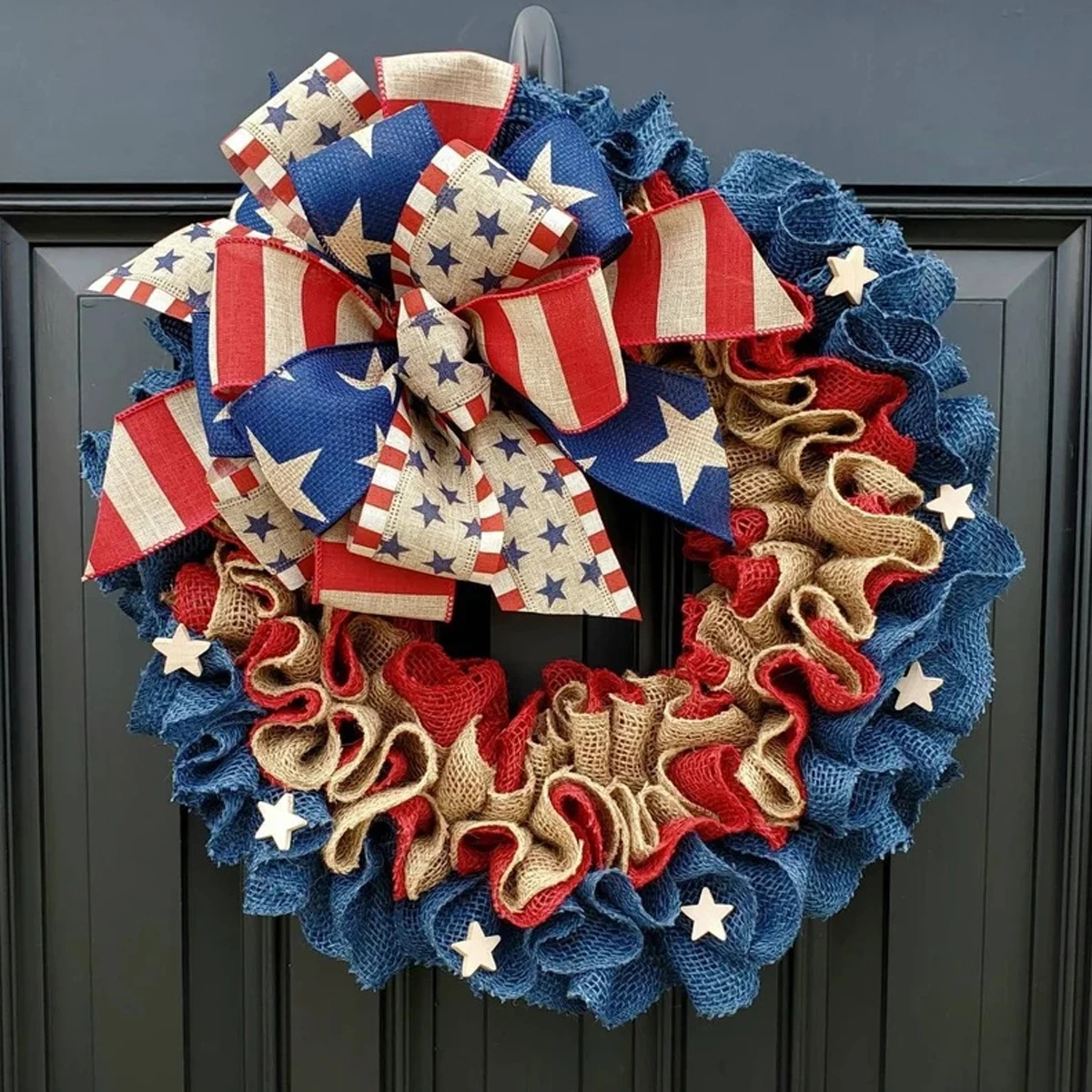 

15.7 inch American Floral Wreath Patriotic Memorial Day 4th of July Garland Independence Day Cloth Front Door Decor